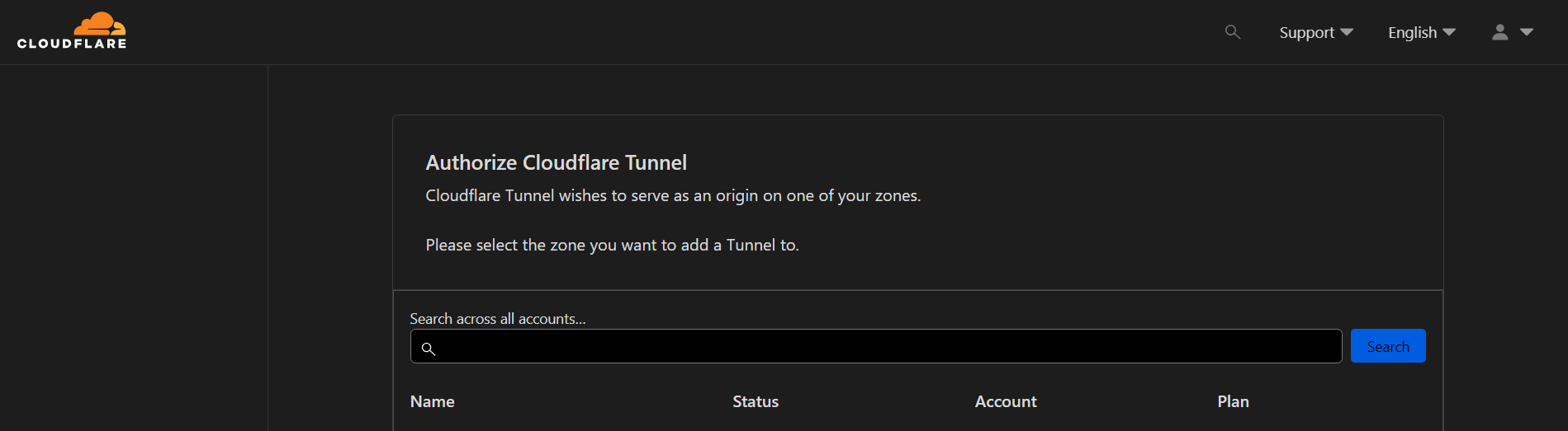 Cloudflared auth Select domain